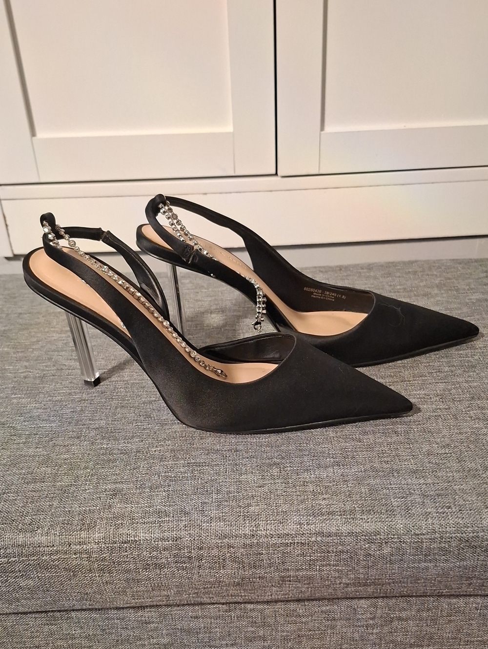 Charles & Keith Elegant Black Slingback Pumps with Crystal Strap